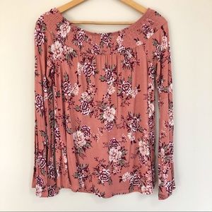 Closet closing 4/15, make offer! Pink Floral Off the Shoulder Long-Sleeved Top M